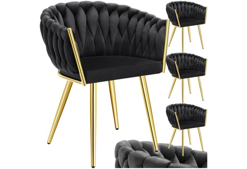 tectake Esszimmerstuhl Küchenstuhl Astano, Belastbarkeit 120 kg, schwarz/gold (Set., 4 St), Extra feiner Samtbezug für ein superweiches Sitzerlebnis von tectake