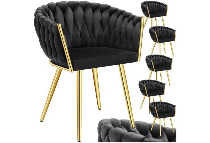 tectake Esszimmerstuhl Küchenstuhl Astano, Belastbarkeit 120 kg, schwarz/gold (Set, 6 St), Extra feiner Samtbezug für ein superweiches Sitzerlebnis von tectake