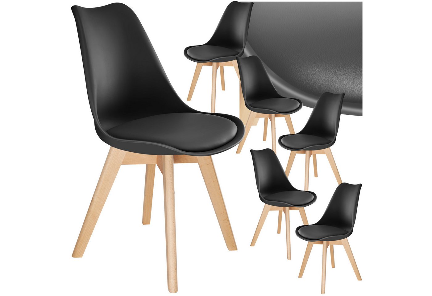 tectake Esszimmerstuhl Küchenstuhl Frederikke (Set., 6 St), Strapazierfähige Polsterung für großen Sitzkomfort von tectake