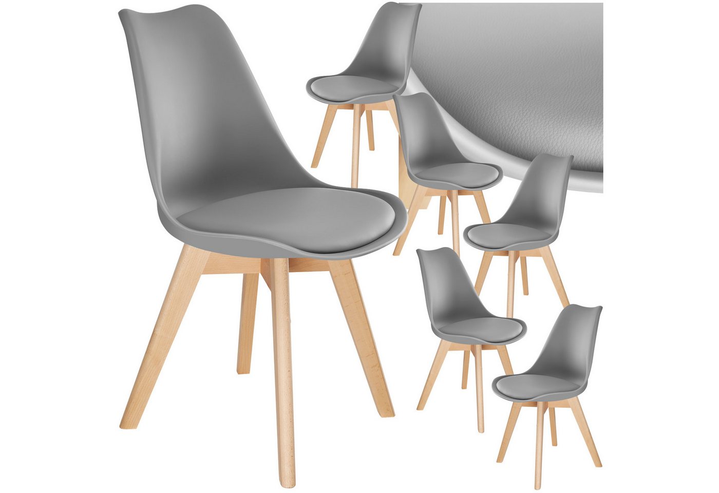 tectake Esszimmerstuhl Küchenstuhl Frederikke ergonomisch, mit Filzgleiter, 49x53x82 cm (Set., 6 St), Strapazierfähige Polsterung für großen Sitzkomfort von tectake