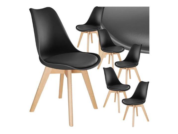 tectake Esszimmerstuhl Küchenstuhl Frederikke ergonomisch, mit Filzgleiter, 49x53x82 cm (Set., 6 St), Ergonomische Formgebung der Sitzschale, schwarz von tectake