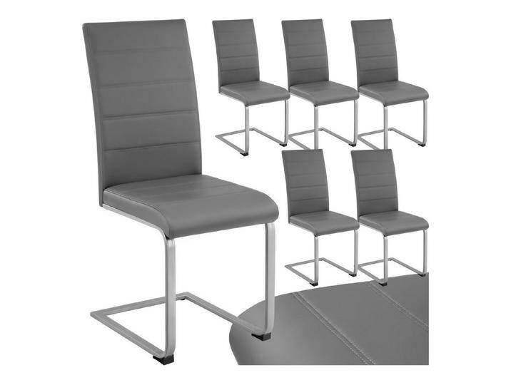 tectake Esszimmerstuhl Set Schwingstuhl (6er Set, 6 St), gepolstert mit Kunstlederbezug, grau, grau von tectake