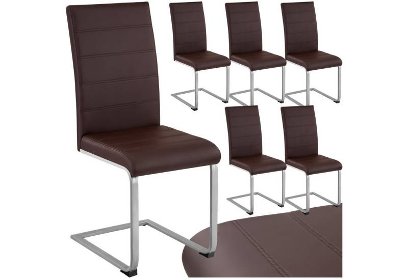 tectake Esszimmerstuhl Set Schwingstuhl (6er Set, 6 St), gepolstert mit Kunstlederbezug von tectake