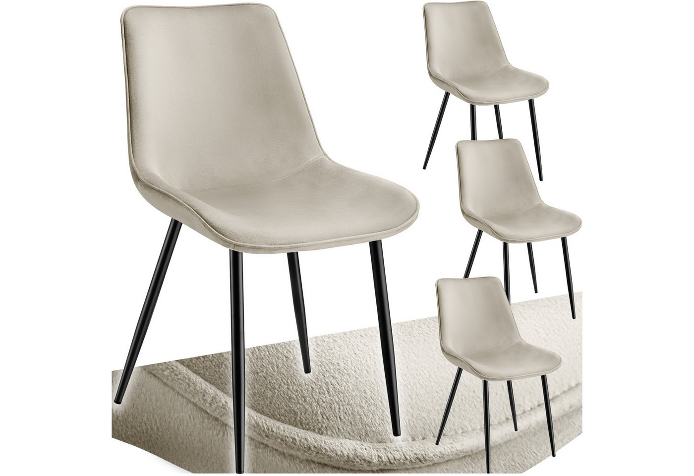 tectake Esszimmerstuhl Set Stuhl Monroe Samtoptik (Set., 4 St), Ergonomisch geformte Sitzschale mit großer Rückenlehne von tectake