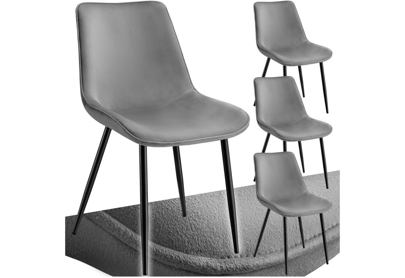 tectake Esszimmerstuhl Set Stuhl Monroe Samtoptik (Set., 4 St), Ergonomisch geformte Sitzschale mit großer Rückenlehne von tectake