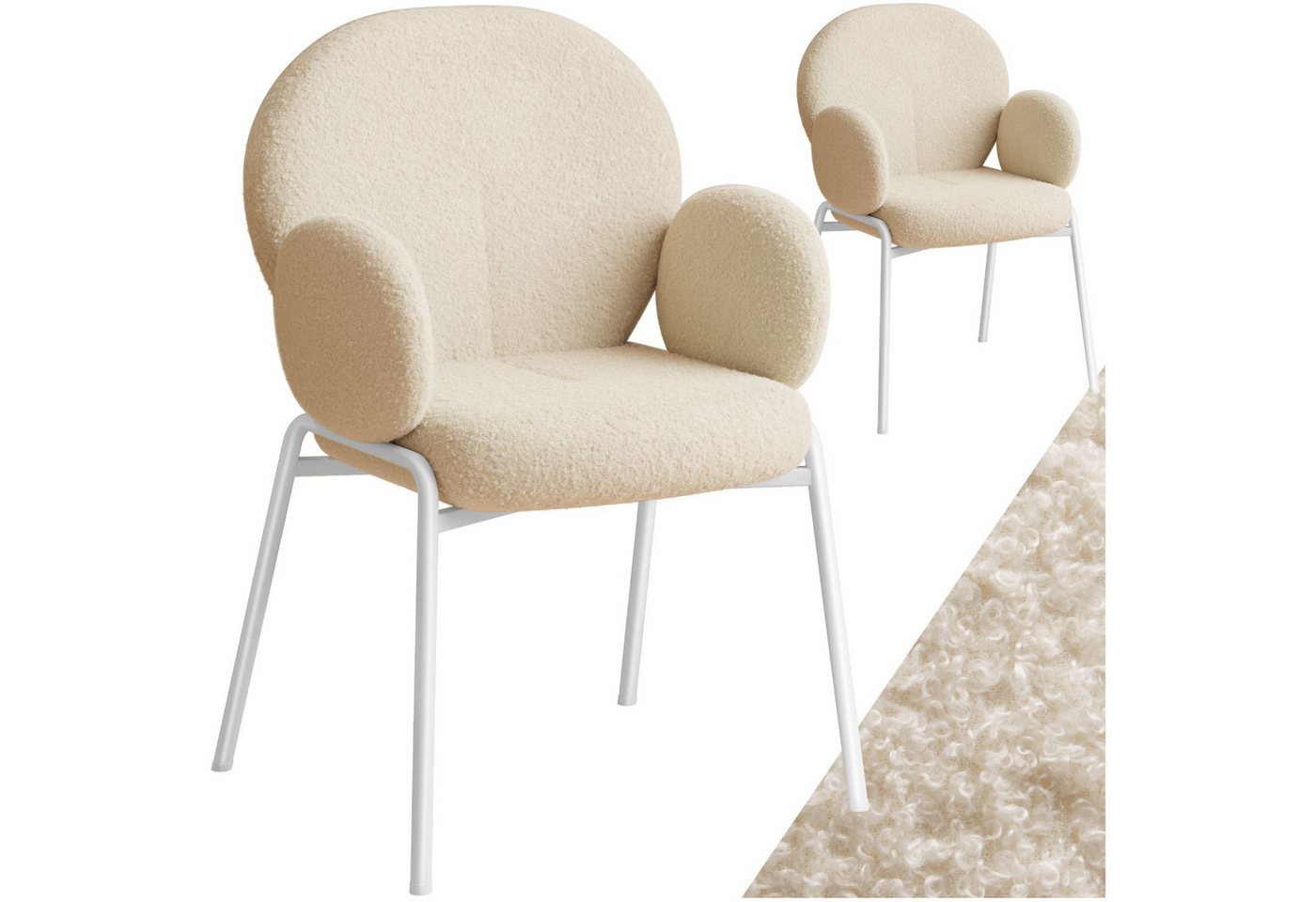 tectake Esszimmerstuhl Stuhl (2er Set, 2 St), gepolstert mit Bouclé-Bezug von tectake