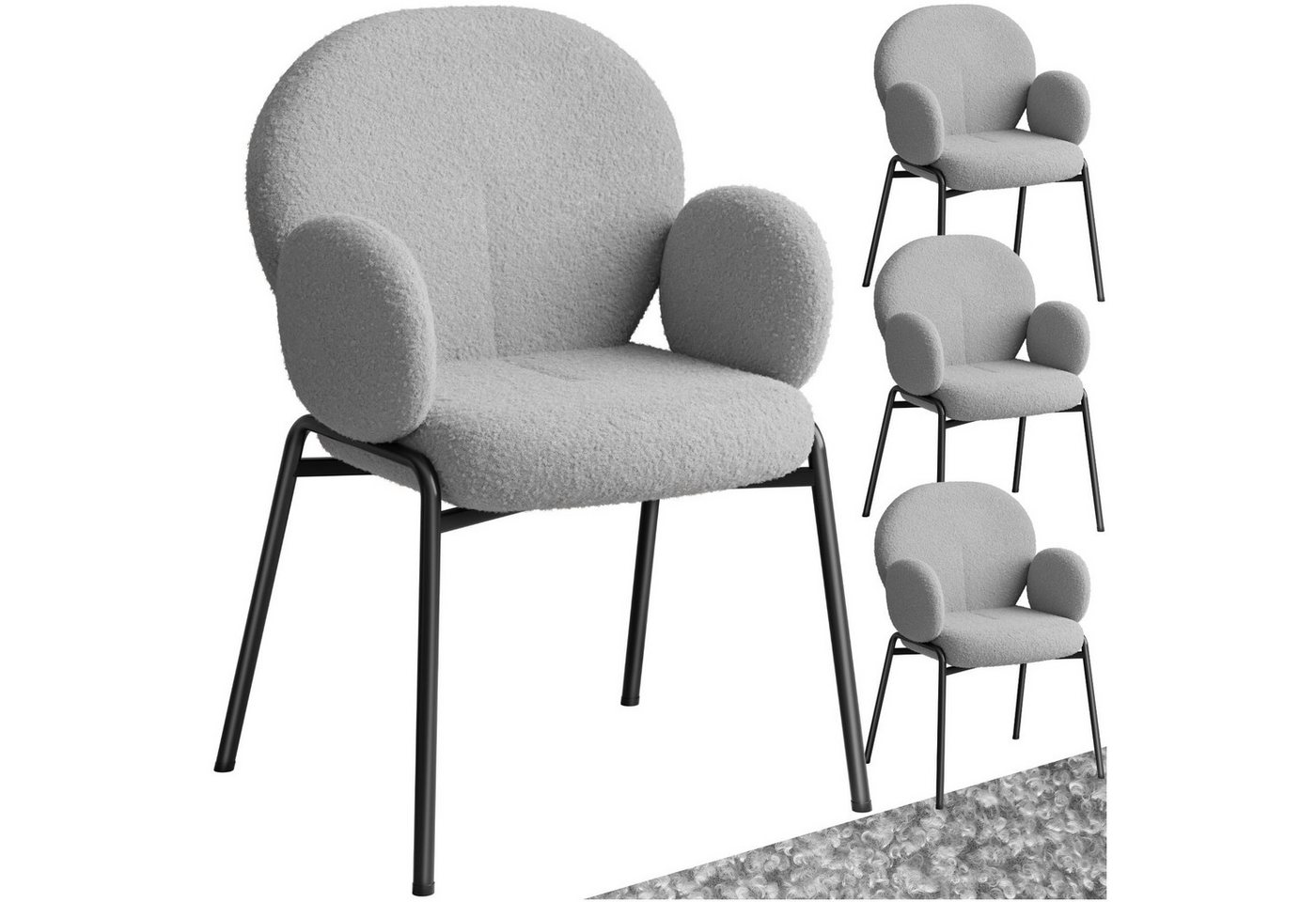 tectake Esszimmerstuhl Stuhl Scandi gepolstert, Bouclé-Stoff (Set., 4 St), Extrem weiche Schaumstoffpolsterung, kuscheligem Bouclé-Stoffüberzug von tectake