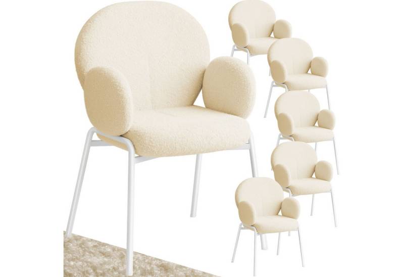 tectake Esszimmerstuhl Stuhl (6er Set, 6 St), gepolstert mit Bouclé-Bezug von tectake
