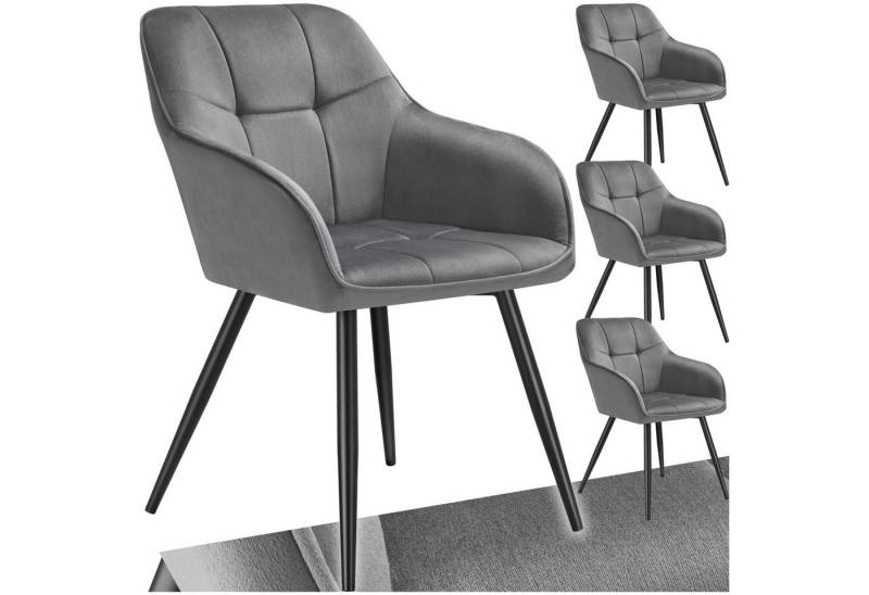 tectake Esszimmerstuhl Stuhl Marilyn, Samtoptik, gesteppt (Set, 4 St), Extra weicher Samtbezug mit elegantem Steppmuster von tectake