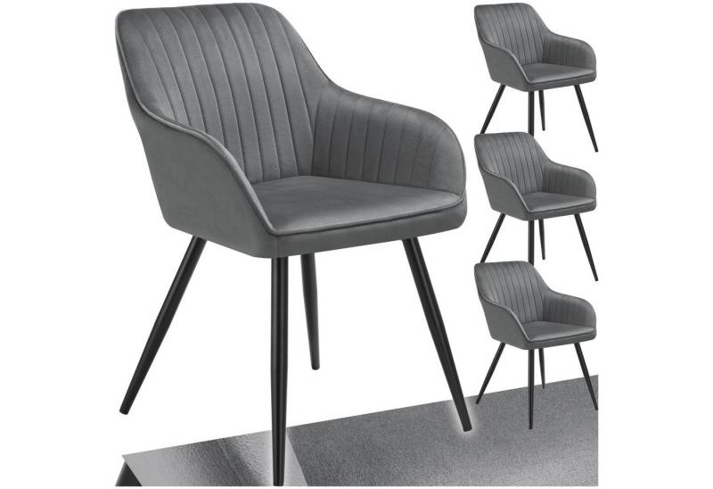 tectake Esszimmerstuhl Stuhl Marilyn, Samtoptik, gesteppt (Set, 4 St), Extra weicher Samtbezug mit stilvollem Steppmuster von tectake