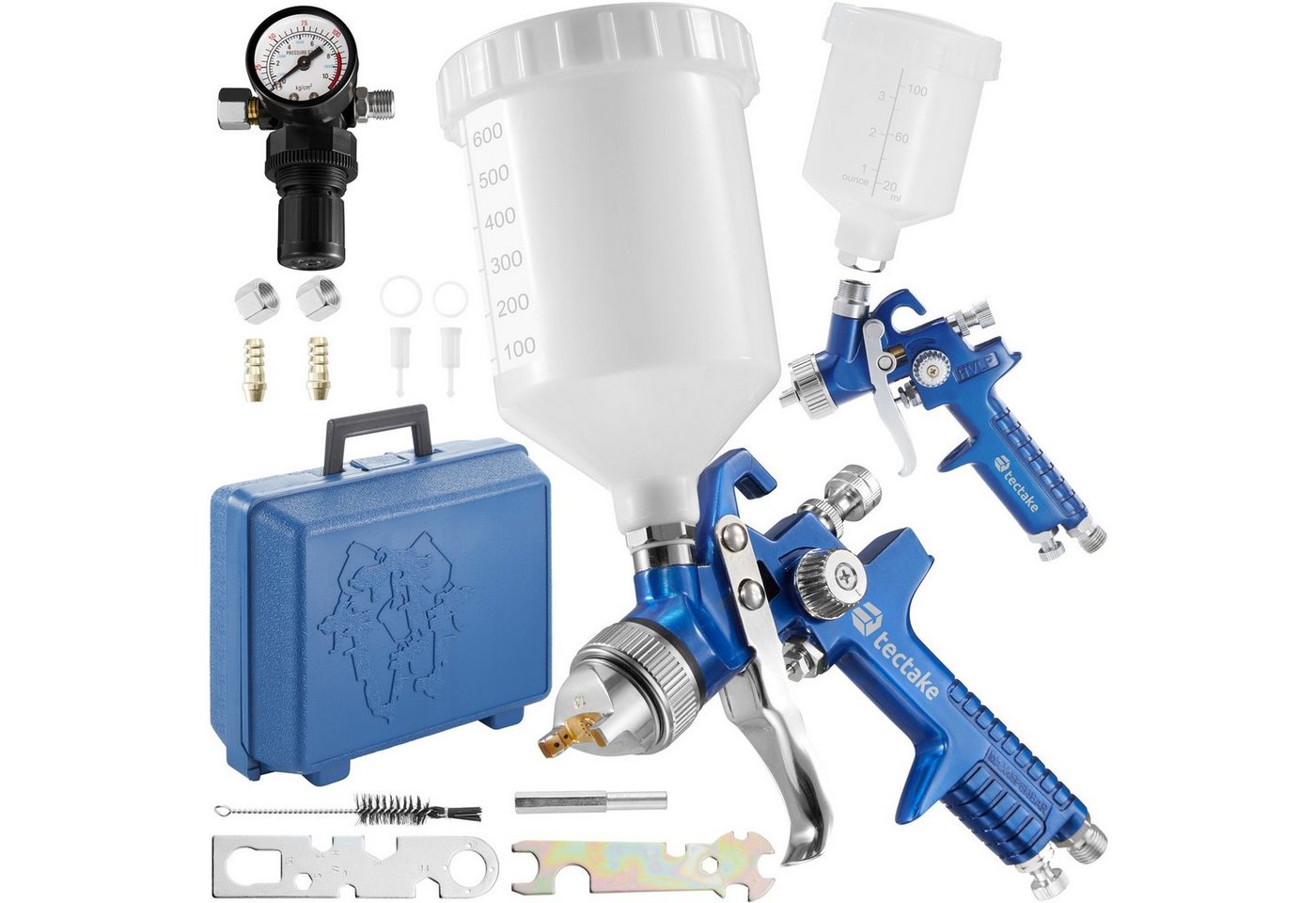 tectake Farbsprühgerät 2 HVLP Lackierpistolen (0,8/1,3mm Düse) von tectake