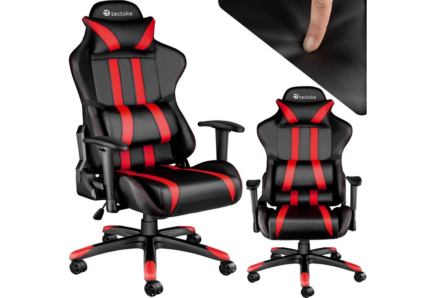 tectake Gaming-Stuhl Premium Racing Bürostuhl mit Streifen (1er, 1 St), Rückenlehne bis 105° verstellbar von tectake