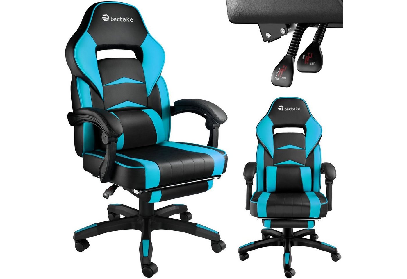 tectake Gaming-Stuhl Racing Bürostuhl (Set., 1 St), Dicke Polsterung mit strapazierfähigem Kunstlederbezug von tectake