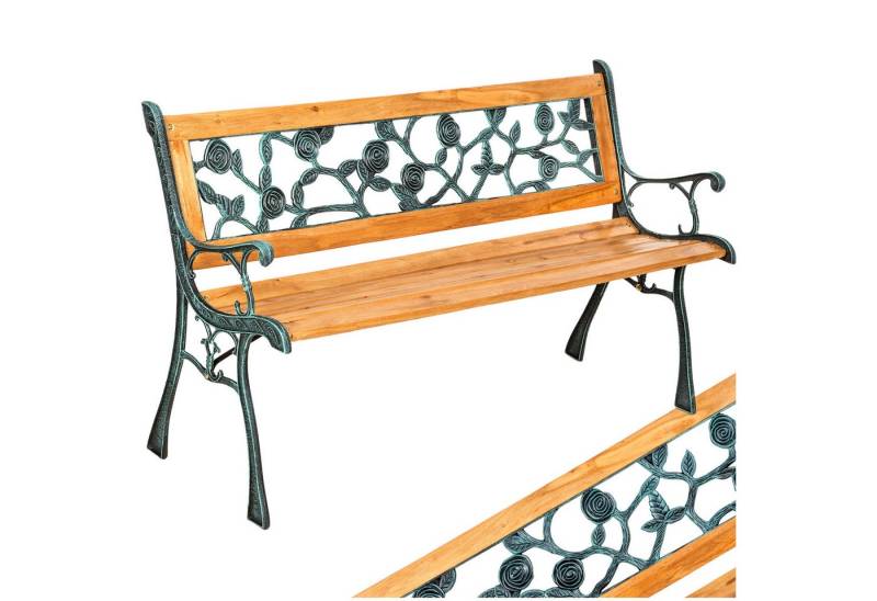 tectake Gartenbank Sitzbank Marina 2-Sitzer aus Holz und Gusseisen 124x52x74cm, 2-Sitzer von tectake