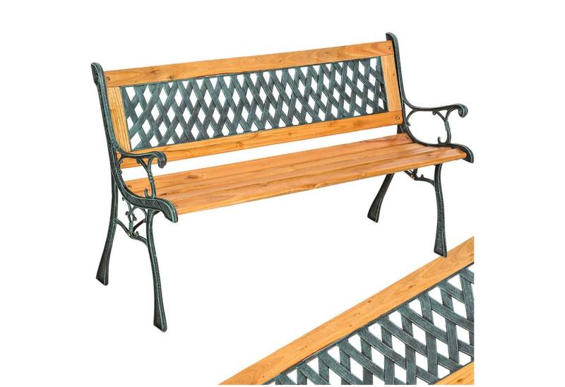 tectake Gartenbank Sitzbank Tamara 2-Sitzer aus Holz und Gusseisen 128x51x73cm, 2-Sitzer von tectake