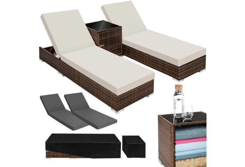 tectake Gartenliege 2er Set Rattan Sonnenliegen, 1, 1 St., 1tlg., mit Aluminiumgestell von tectake