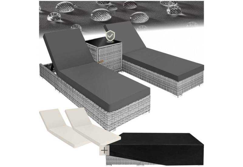 tectake Gartenliege 2er Set Rattan Sonnenliegen, 1, 1 St., 1tlg., mit Aluminiumgestell von tectake