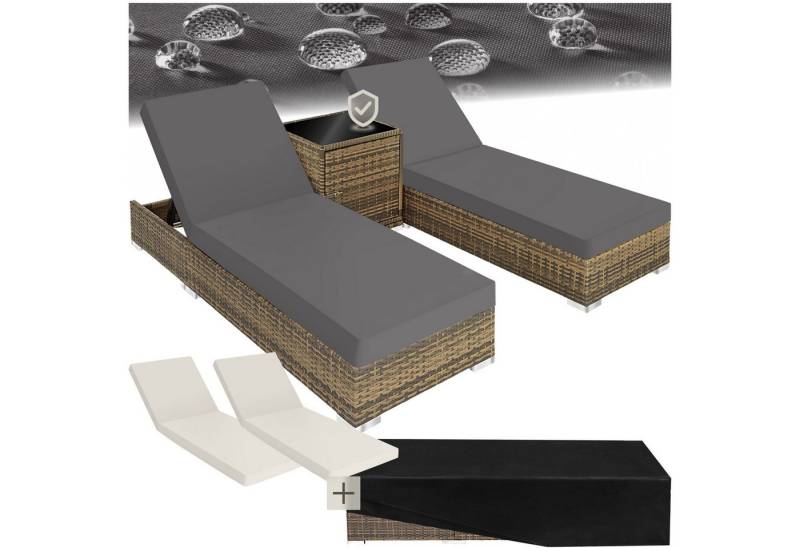 tectake Gartenliege 2er Set Rattan Sonnenliegen, 1 St., Inkl. Schutzabdeckung und rostfreie Edelstahlschrauben von tectake