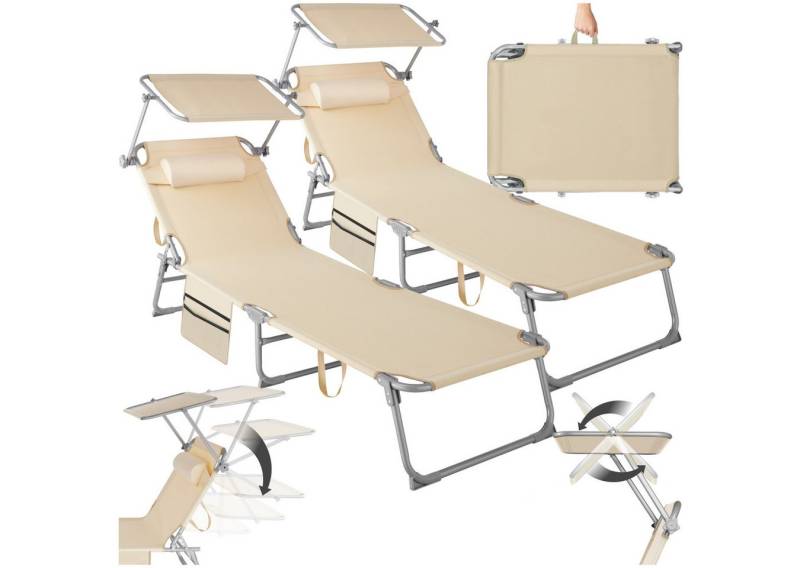 tectake Gartenliege 2er Set Sonnenliege, 1 St., Klappbarer Sonnenliegen mit abnehmbarem Kopfpolster von tectake