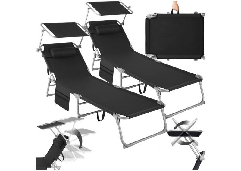 tectake Gartenliege 2er Set Sonnenliege, 1 St., Klappbarer Sonnenliegen mit abnehmbarem Kopfpolster von tectake