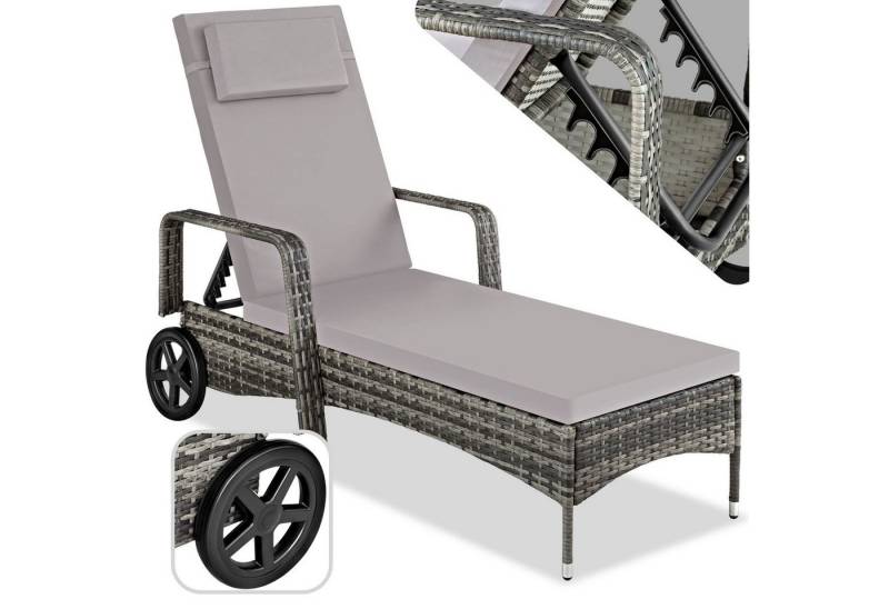tectake Gartenliege Rattan Sonnenliege, 1, 1 St., 1tlg., widerstandsfähig von tectake