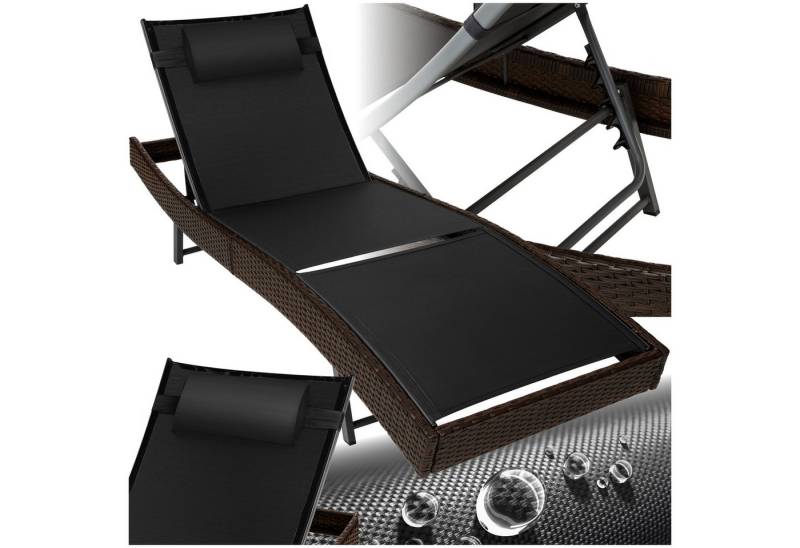 tectake Gartenliege Rattan Sonnenliege, 1 St., Moderne Sonnenliege mit sechsfach verstellbarer Rückenlehne von tectake