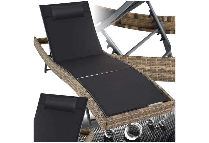tectake Gartenliege Rattan Sonnenliege, 1 St., Moderne Sonnenliege mit sechsfach verstellbarer Rückenlehne von tectake