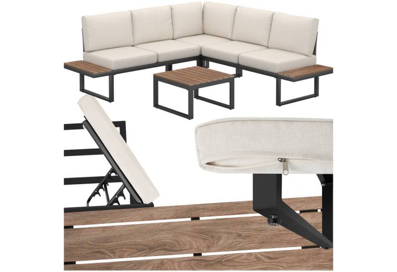 tectake Gartenlounge-Set Garten-Lounge-Set, (Set., 1-tlg), Tisch und seitliche Ablageflächen aus robustem Polywood von tectake