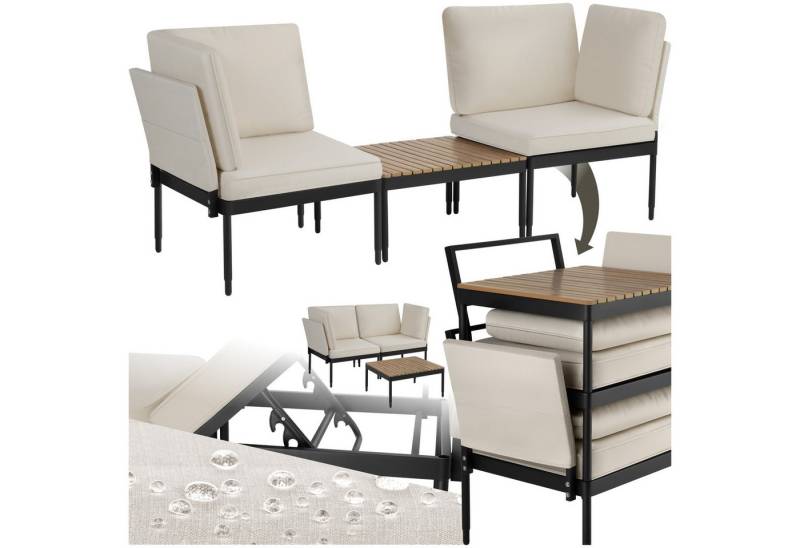 tectake Gartenlounge-Set Magaluf, (Set., 3-tlg), Kompakter Couchtisch mit Lamellen in natürlichem Holzlook von tectake