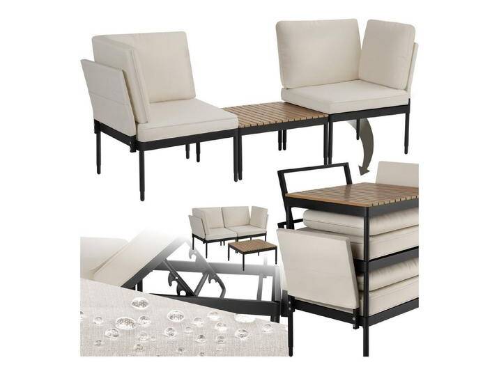 tectake Gartenlounge-Set Magaluf, (Set., 3-tlg), Kompakter Couchtisch mit Lamellen in natürlichem Holzlook, grau von tectake