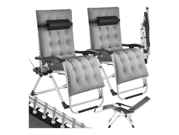 tectake Gartenstuhl 2er Set Sonnenliege (Komplettset, 2 St), klappbar, grau, 2 St. von tectake