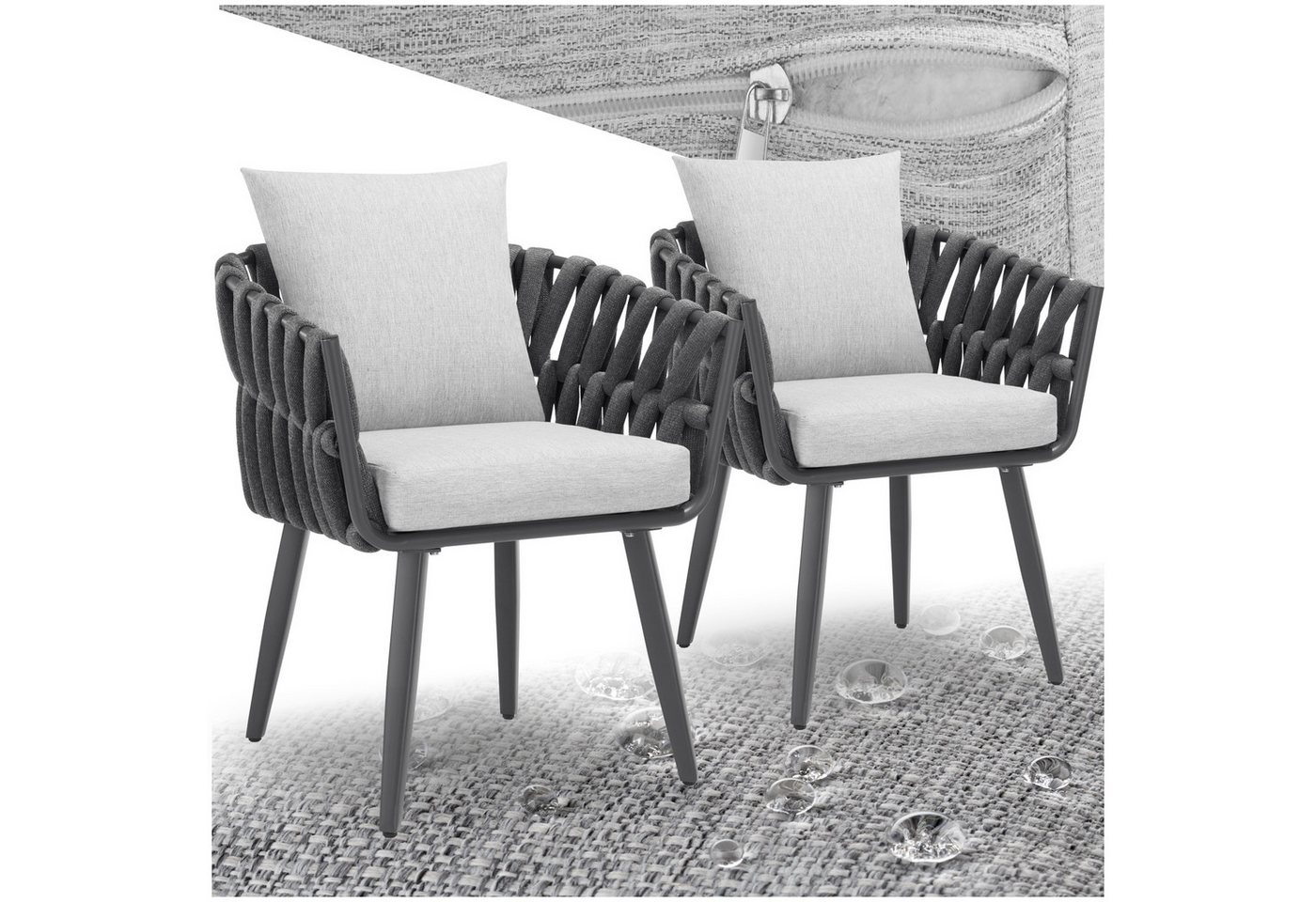 tectake Gartenstuhl 2er Set Stuhl (Set, 2 St), Rostfreie, wetterfeste Gestelle aus ultraleichtem Aluminium von tectake