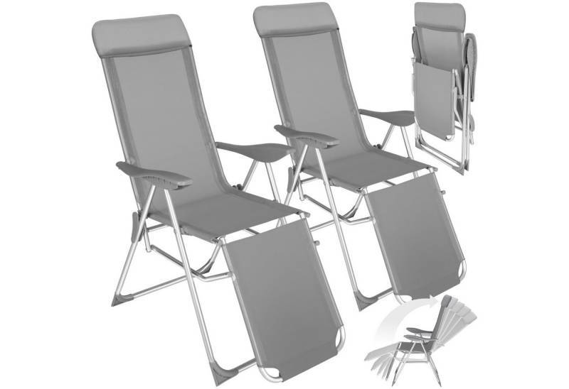 tectake Gartenstuhl Balkonstuhl 2er Set, Wetterfest und UV-Beständig, Grau (Set, 2 St), Abnehmbares Kopfpolster von tectake