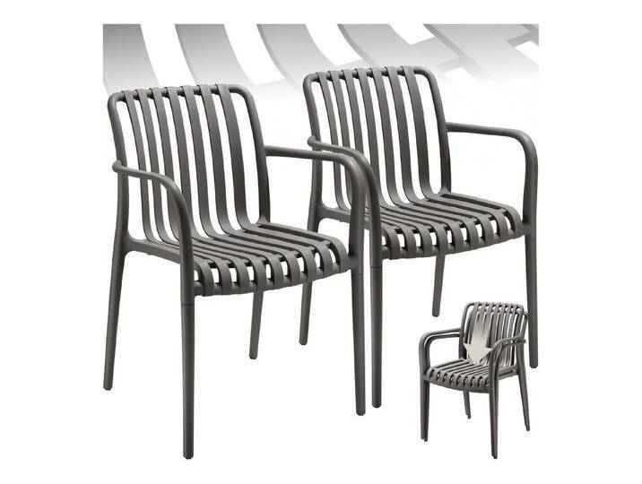 tectake Gartenstuhl Gartenstühle (Set., 2 St), Wetterfester, strapazierfähiger und langlebiger Kunststoff, grau von tectake
