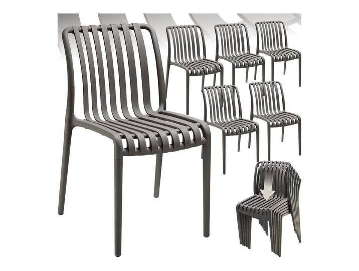 tectake Gartenstuhl Gartenstühle (Set., 6 St), Wetterfester, robuster und langlebiger Kunststoff, grau, 6 St. von tectake