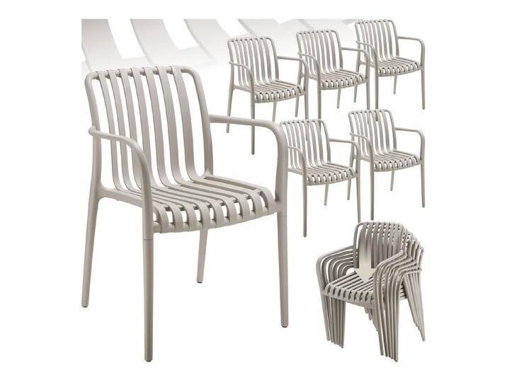 tectake Gartenstuhl Gartenstühle (Set., 6 St), Wetterfester, strapazierfähiger und langlebiger Kunststoff, grau von tectake