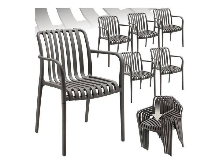 tectake Gartenstuhl Gartenstühle (Set., 6 St), Wetterfester, strapazierfähiger und langlebiger Kunststoff, grau von tectake