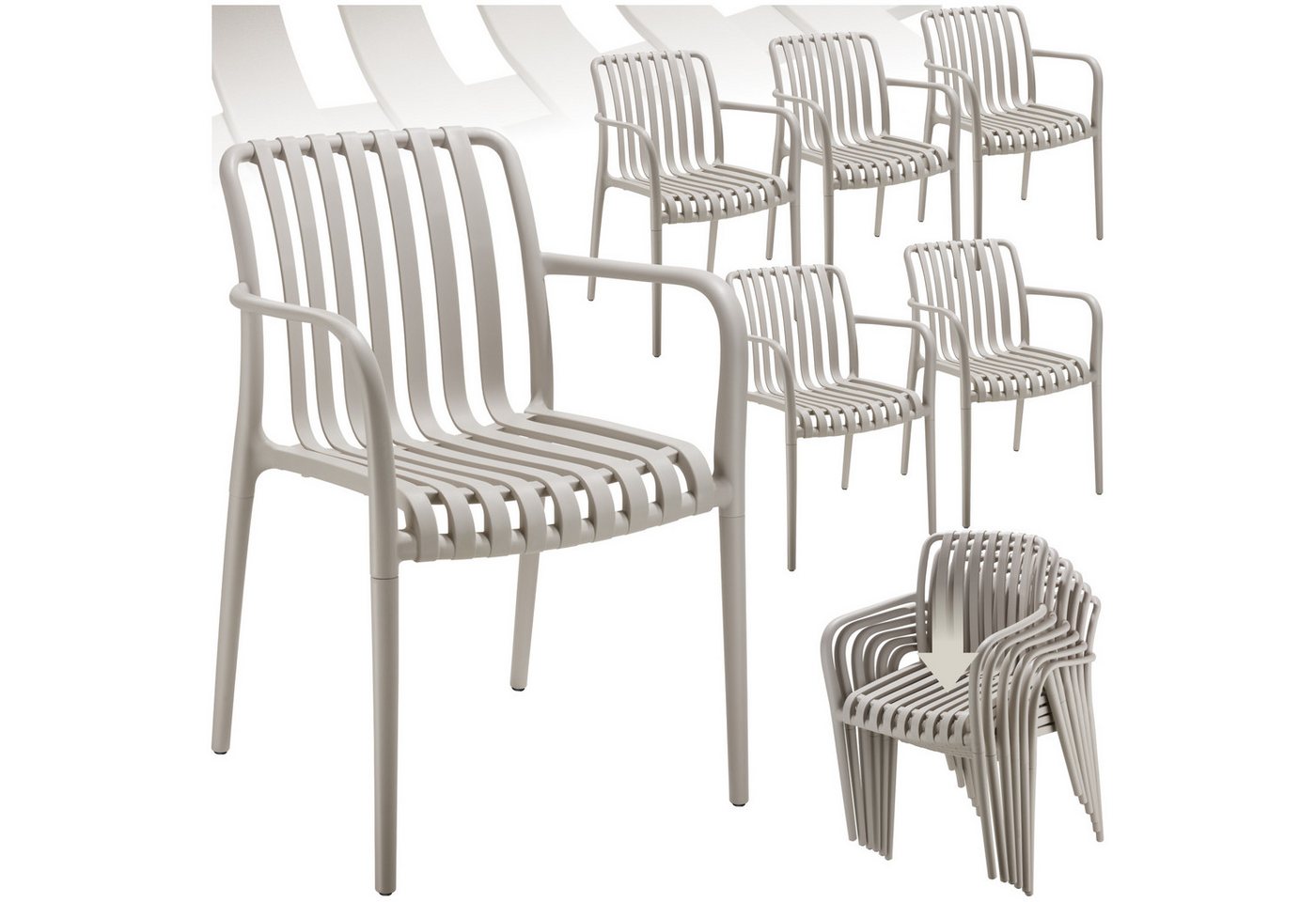 tectake Gartenstuhl Gartenstühle (Set., 6 St), Wetterfester, strapazierfähiger und langlebiger Kunststoff von tectake