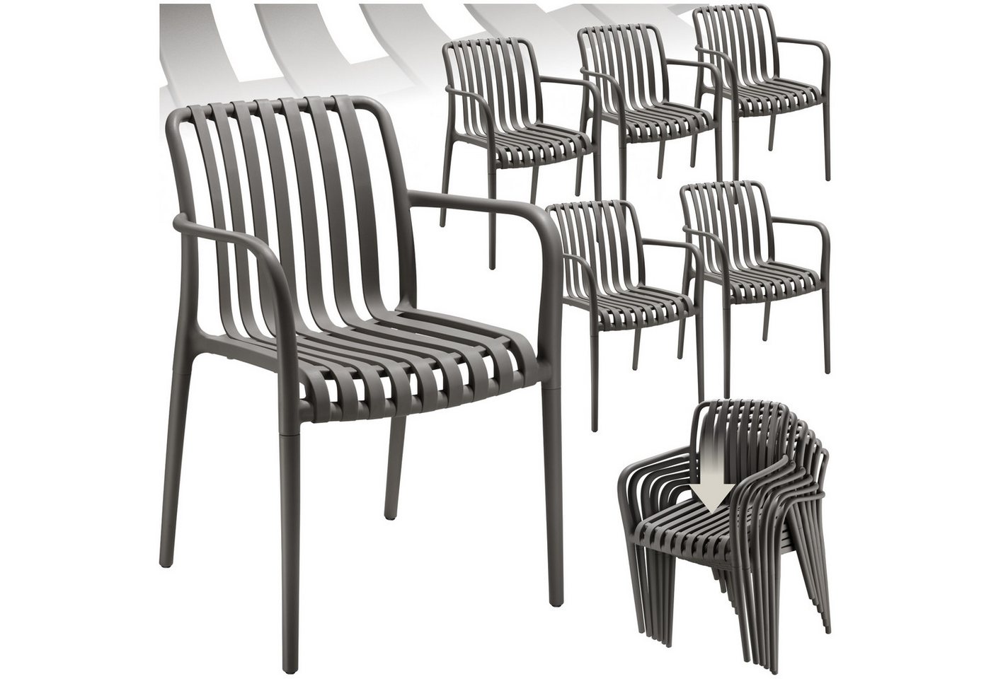 tectake Gartenstuhl Gartenstühle (Set., 6 St), Wetterfester, strapazierfähiger und langlebiger Kunststoff von tectake