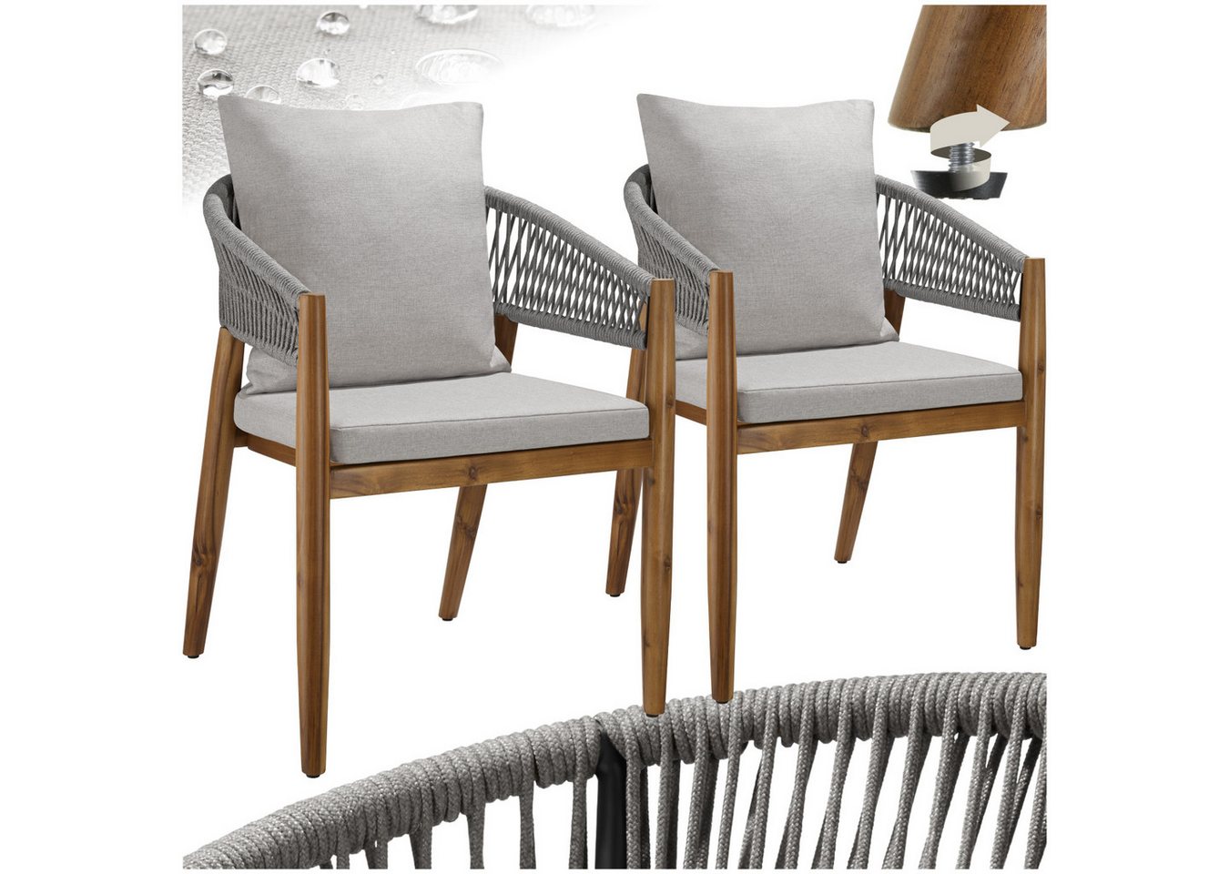 tectake Gartenstuhl Manacor (Set, 2 St), Durchgehende Arm- und Rückenlehne von tectake