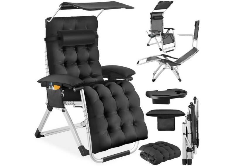 tectake Gartenstuhl Sonnenliege Cloud II mit Sonnendach, klappbar (Set., 1 St), Verstellbare Rückenlehne & Fußstütze – von Sitz- bis Liegeposition von tectake