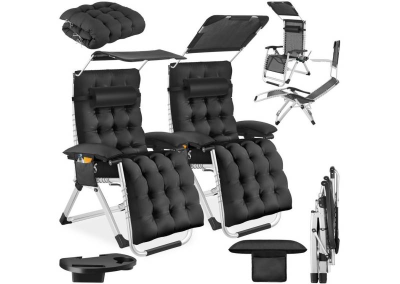 tectake Gartenstuhl Sonnenliege Cloud II mit Sonnendach, klappbar (Set., 2 St), Verstellbare Rückenlehne & Fußstütze – von Sitz- bis Liegeposition von tectake