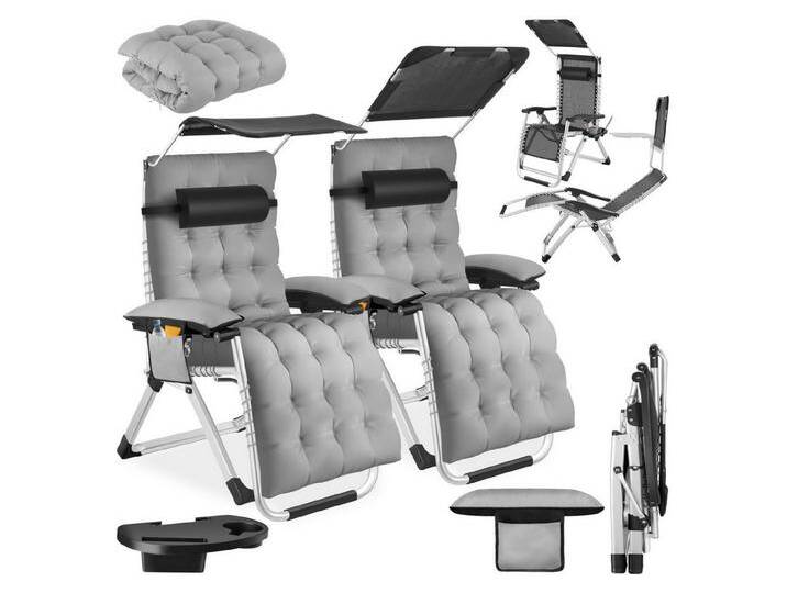 tectake Gartenstuhl Sonnenliege Cloud II mit Sonnendach, klappbar (Set., 2 St), Verstellbare Rückenlehne & Fußstütze – von Sitz- bis Liegeposition, grau von tectake