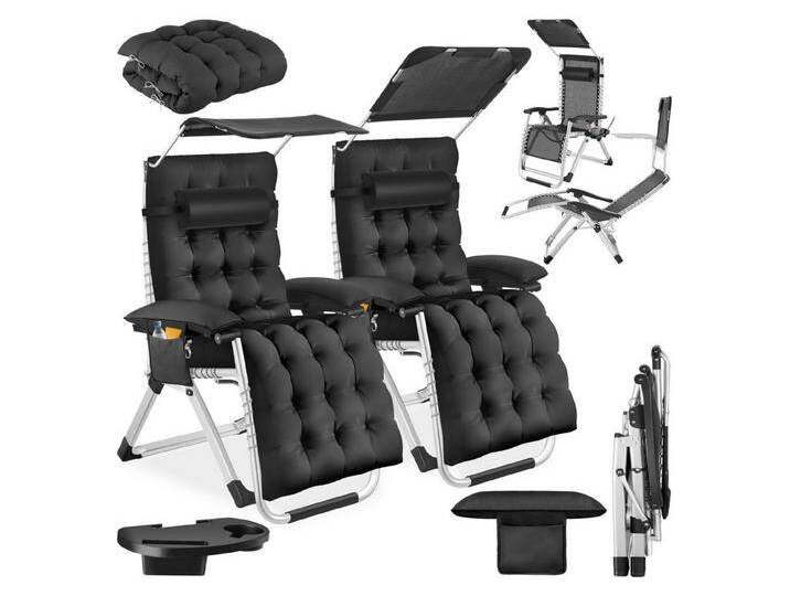 tectake Gartenstuhl Sonnenliege Cloud II mit Sonnendach, klappbar (Set., 2 St), Verstellbare Rückenlehne & Fußstütze – von Sitz- bis Liegeposition, schwarz von tectake