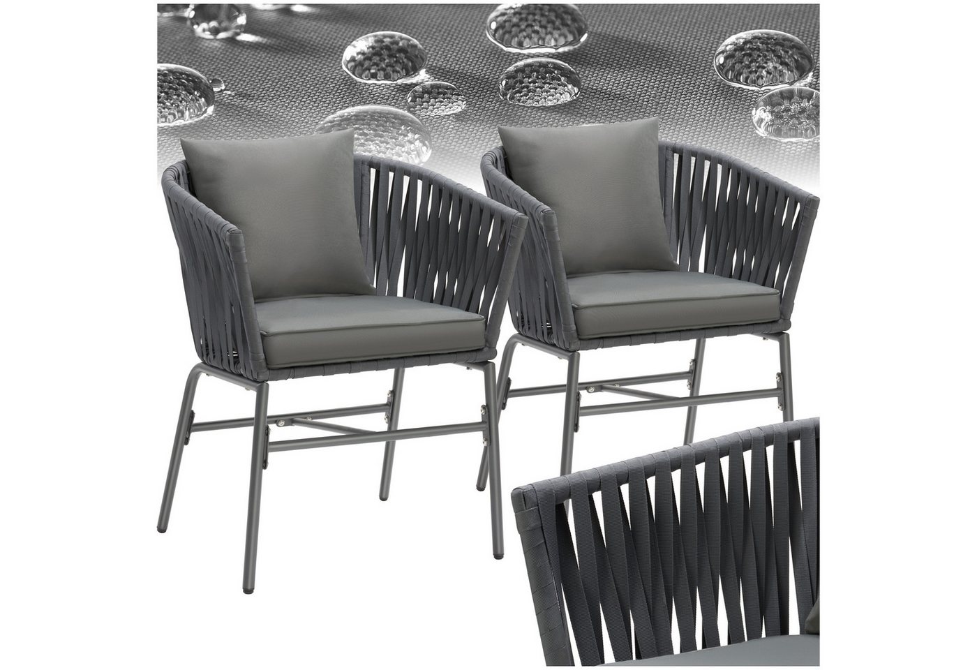 tectake Gartenstuhl Stuhlset (Set, 2 St), Solide Gestelle aus pulverbeschichtetem Stahl von tectake