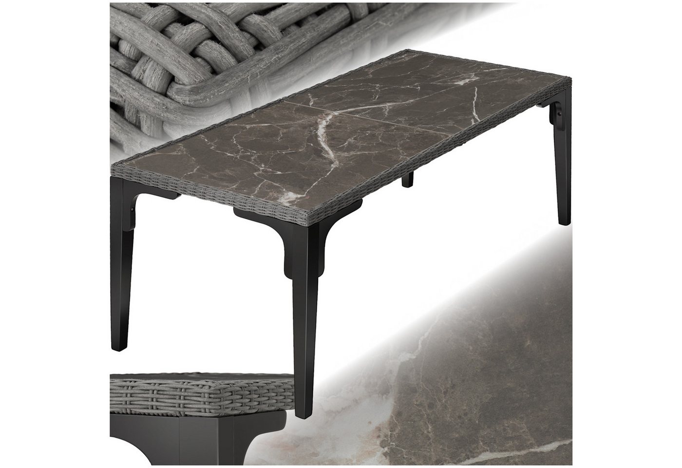 tectake Gartentisch Rattan Tisch, mit Aluminium- und Holzgestell tectake Gartentisch Rattan Tisch, mit Aluminium- und Holzgestell von tectake