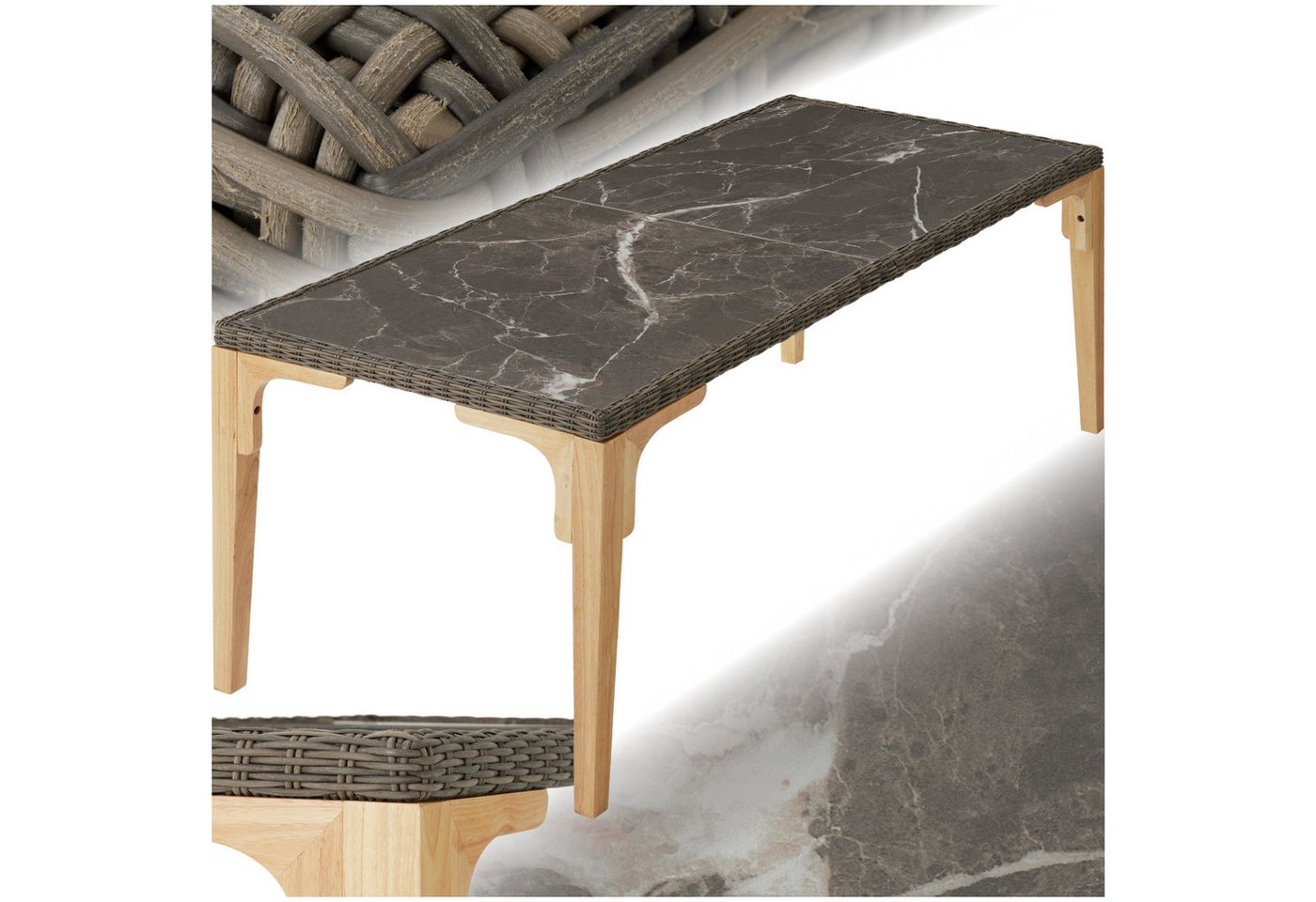 tectake Gartentisch Rattan Tisch (1-St., 1 tlg), Großer Rattantisch für gesellige Stunden im Freien von tectake