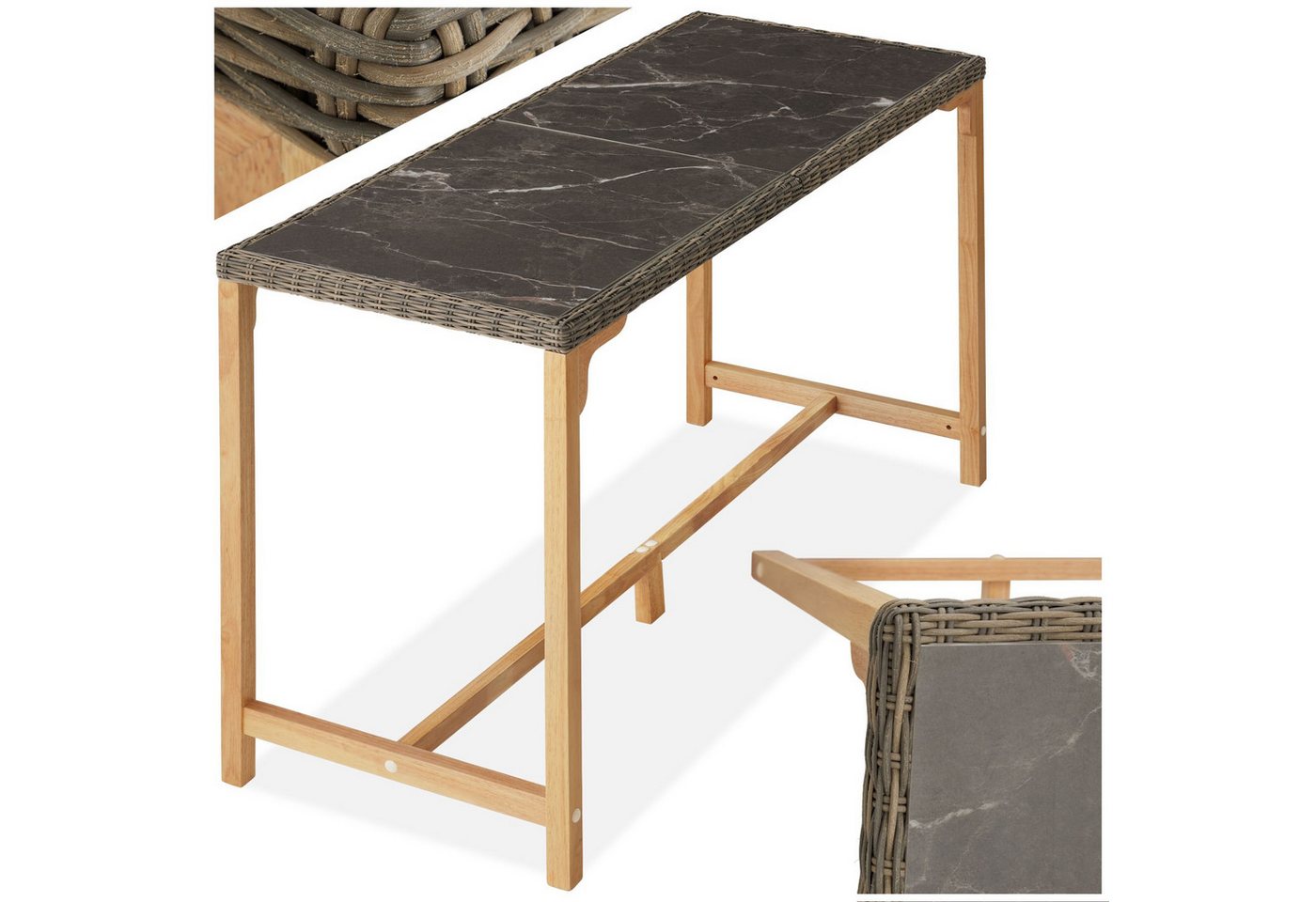 tectake Gartentisch Rattan Tisch (1-St., 1 tlg), Trendiger Rattan-Bartisch mit großer Stellfläche von tectake