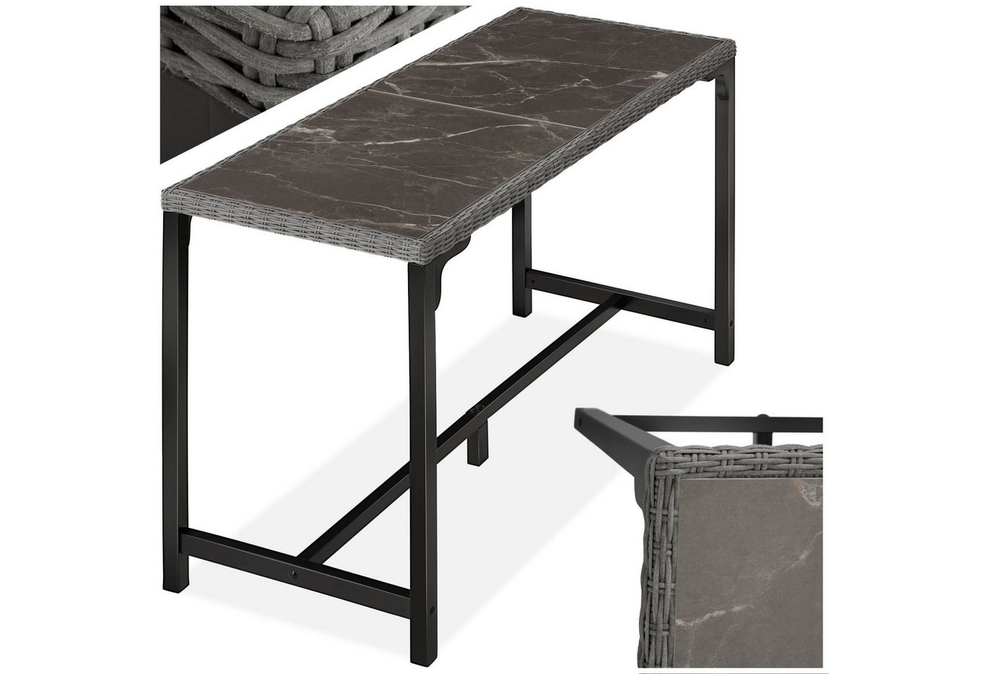 tectake Gartentisch Rattan Tisch (1-St., 1 tlg), Trendiger Rattan-Bartisch mit großer Stellfläche von tectake
