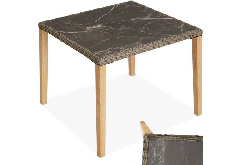 tectake Gartentisch Rattan Tisch (1-St., 1 tlg), Rattantisch mit abnehmbarer Platte aus marmoriertem Feinsteinzeug von tectake